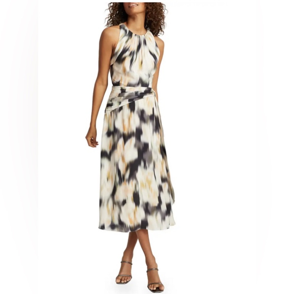 Reiss smudge, print halter midi dress size 4
